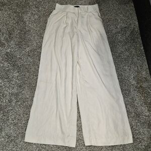 Zara Cream Wide-Leg Linen Pants